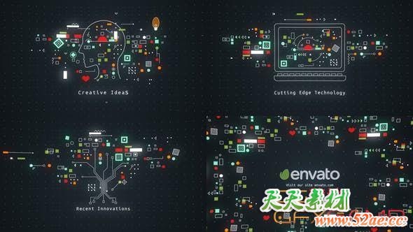 AE模板-抽象科技感图形开场 Technology Concept Opener-天天素材网