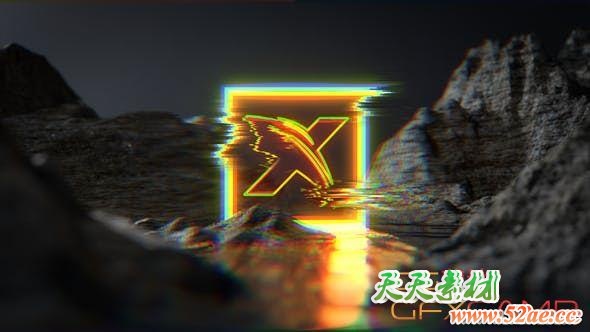 AE模板-霓虹灯水面地形Logo动画 Neon Glitch Water Terrain Logo-天天素材网