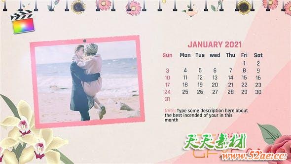FCPX插件-日历相册婚礼照片开场 Calendar Slideshow-天天素材网