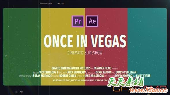 PR预设-胶卷照片视频回忆复古片头 Cinematic Slideshow Once In Vegas-天天素材网