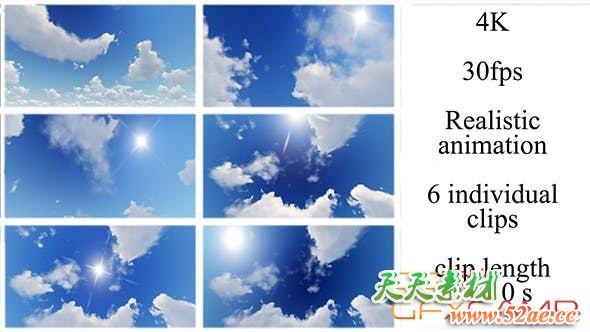 6组蓝天白云4K视频素材 Sky and Clouds Pack-天天素材网