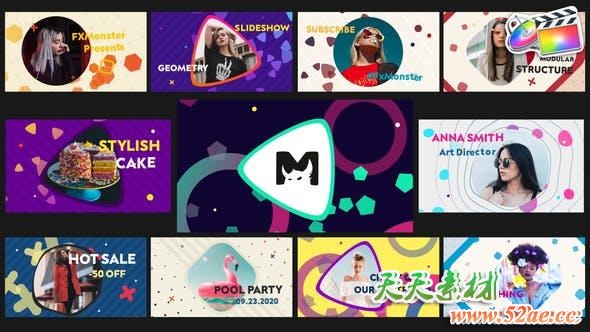 FCPX插件-11组时尚彩色几何图形图文介绍展示包装 Geometric Slideshow FCPX插件-第1张