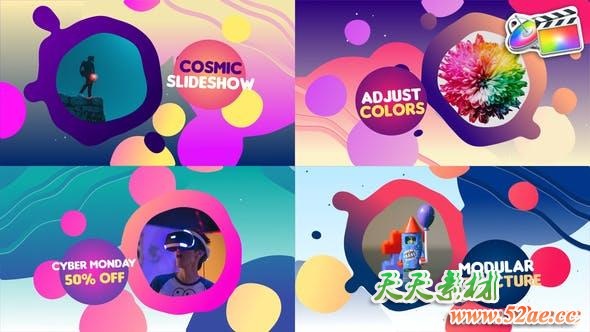 FCPX插件-11组卡通液体彩色图形图文介绍包装片头 Cartoon Space Slideshow FCPX插件-第1张
