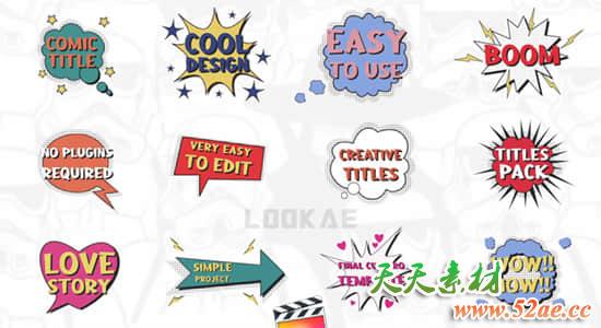 FCPX插件-12个动漫卡通有趣搞笑综艺花字标题动画 Comic Titles Pack FCPX插件-第1张