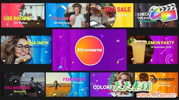 FCPX插件-16个炫彩图形包装图文介绍场景展示动画 Colorful Slideshow FCPX插件-第1张