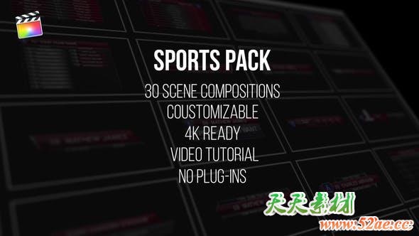 FCPX插件-30种体育赛事比分排行榜包装动画 Sports Pack-天天素材网