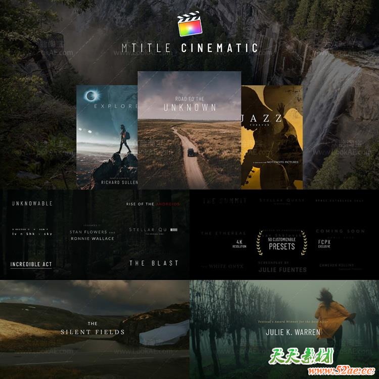 FCPX插件-50种优雅精美电影预告片开场结尾文字标题动画 mTitle Cinematic FCPX插件-第2张