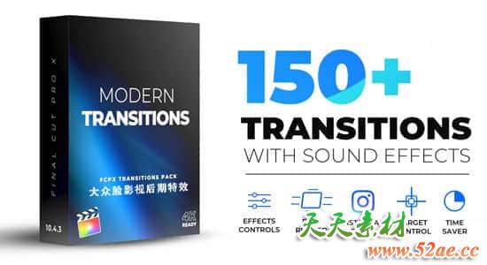 FCPX转场插件-150种现代流行弹跳平移透视旋转拉伸扭曲缩放转场+音效 FCPX插件-第1张