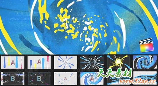 FCPX转场插件-42个卡通水流液体MG图形动画转场 FCPX插件-第1张