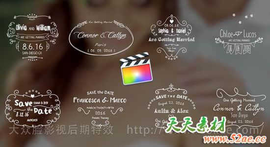 FCPX插件-8种手绘线条婚礼名字日期标题动画 第四季 FCPX插件-第1张