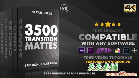 4K视频素材：3500个多类型遮罩蒙板转场过渡动画Ultimate Transition Mattes Pack v8（含AE模板工程） 视频素材-第1张