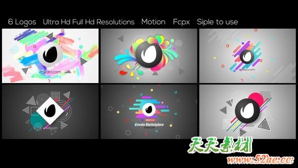 FCPX插件-6个抽象图形LOGO简洁片头 Abstract Logos FCPX插件-第1张