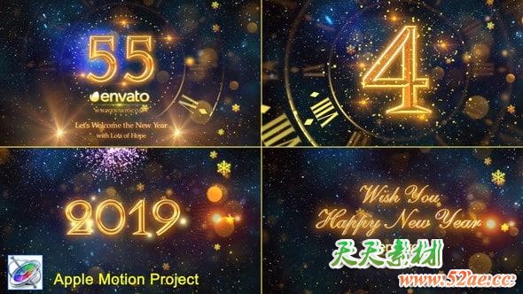 Apple Motion模板-大气华丽粒子2019新年倒计时片头 New Year Countdown 2019 Motion 5-第1张