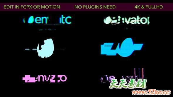 FCPX插件：6个信号干扰损坏LOGO片头 Glitch Logos 支持4K FCPX插件-第1张