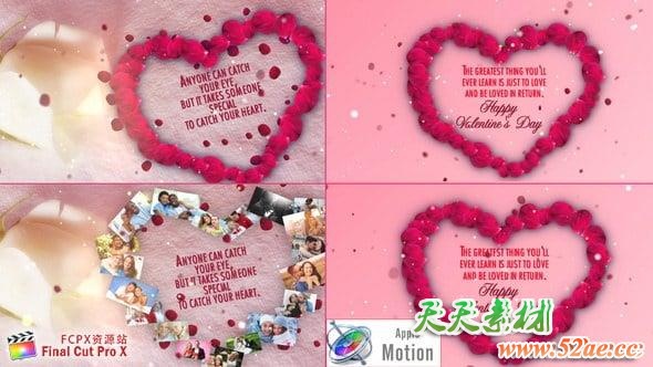 Apple Motion模板：浪漫情人节玫瑰心形花瓣片头 Valentines Day Wishes Motion 5-第1张