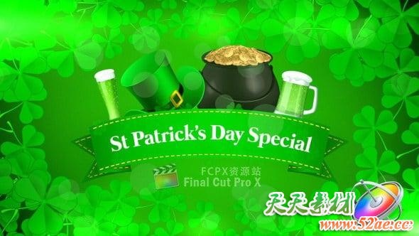 Apple Motion模板：绿色三叶草图文标题展示 St Patrick's Day Special Promo Motion 5-第1张