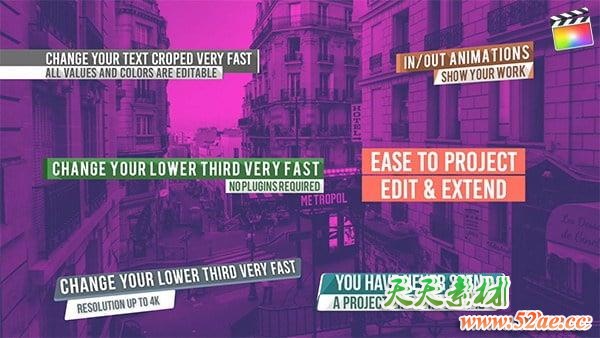 FCPX插件：11个现代简洁字幕条标题动画 AleFX Lower Thirds FCPX插件-第1张