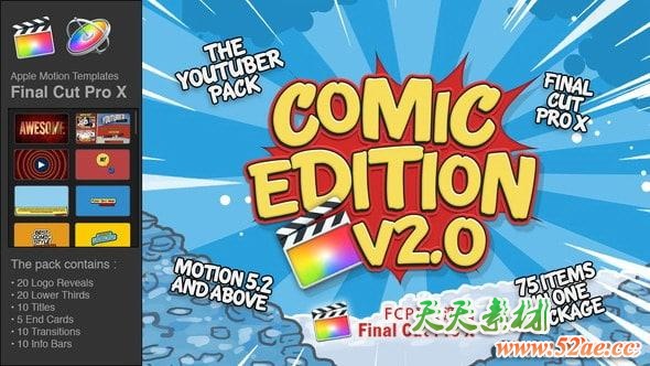 FCPX插件：卡通动漫LOGO标题转场字幕条包装动画包 Comic Edition V2 + 使用教程 FCPX插件-第1张