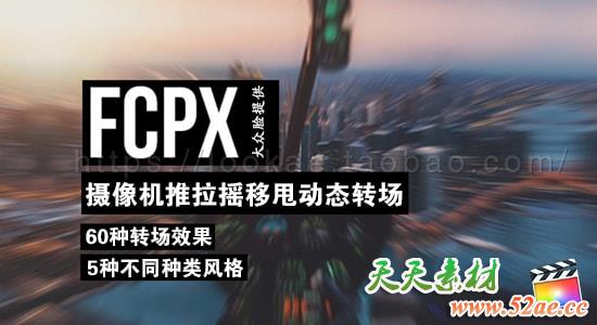 FCPX转场插件：60个摄像机推拉摇移甩动态转场
