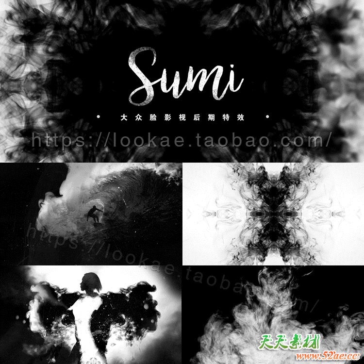 4K视频素材: 64个水墨散开晕染转场合成动画素材（含在AE/PR/FCPX中的使用教程） 视频素材-第2张