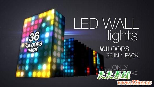 VJ视频素材：36个LED大屏幕灯光闪烁背景动态循环素材 LED Wall Lights VJ Loops Pack