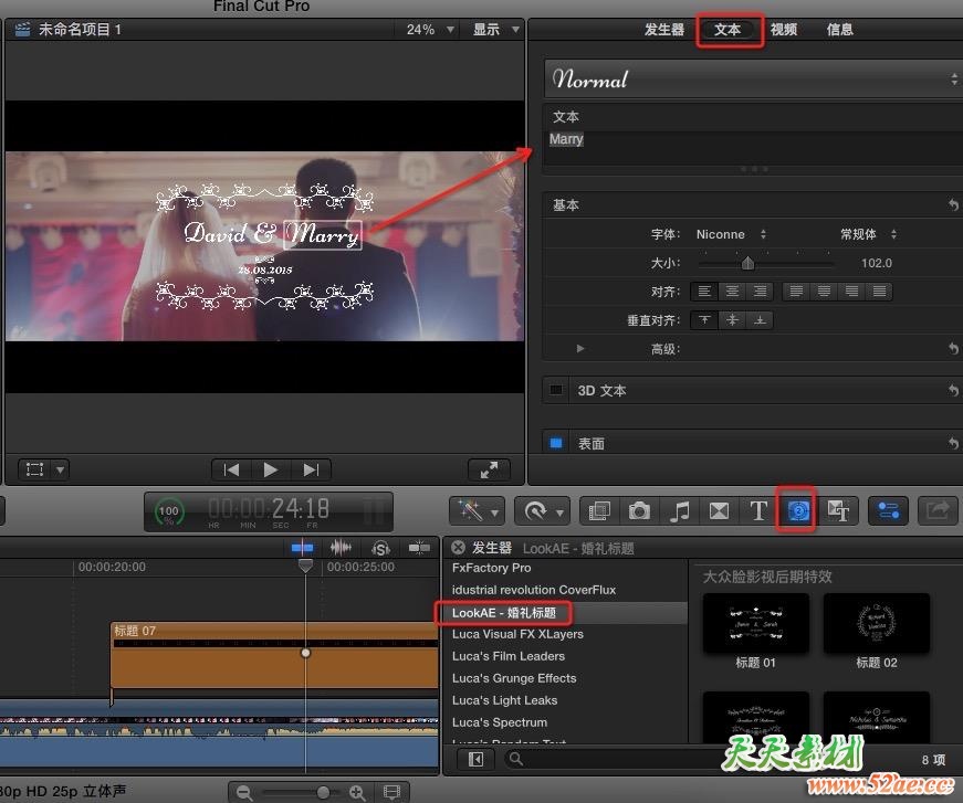 FCPX插件：8组漂亮时尚花纹生长婚礼名字日期标题展示动画 LookAE - 婚礼标题 FCPX插件-第4张