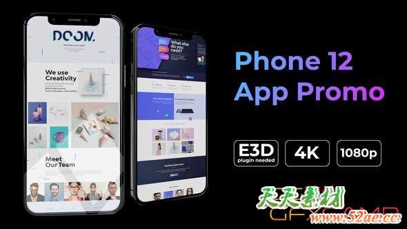 AE模板-iPhone手机APP宣传片头 Phone 12 App Promo-天天素材网