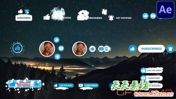 AE模板-雪花社交字幕条订阅动画 Social Media Snow Subscribers-天天素材网