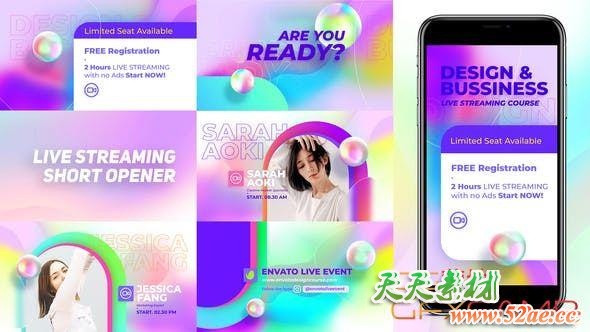 AE模板-时尚人物介绍直播预告动画 Live Streaming Short Opener-天天素材网