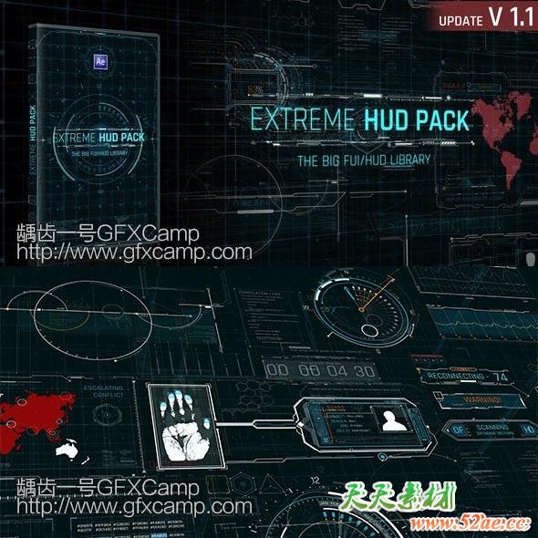 AE模板-FUI高科技HUD界面UI动画科幻线条元素包-天天素材网