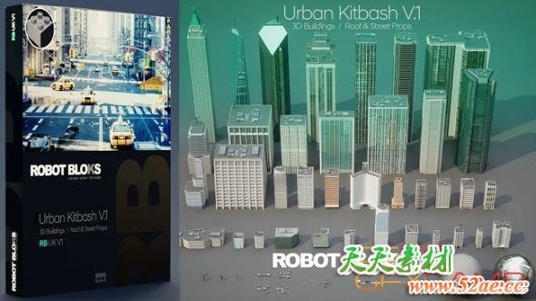 城市楼房建筑3D模型 Gumroad – ROBOT BLOCKS Urban Kitbash V1 (MAX/Maya/OBJ/FBX格式)-天天素材网