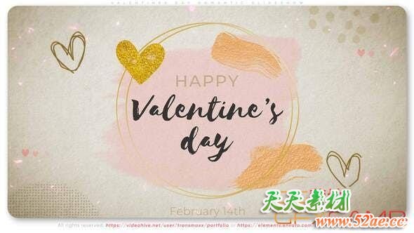 AE模板-浪漫情人节爱心照片相册视频片头 Valentines Day Romantic Slideshow-天天素材网
