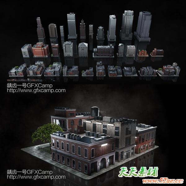 布鲁克林街区城市建筑楼房3D模型 C4D/3DS MAX/FBX/OBJ/Maya/Blender/Houdini/Unity/Unreal格式-天天素材网