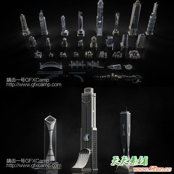 现代化迪拜城市建筑楼房3D模型 C4D/3DS MAX/FBX/OBJ/Maya/Blender/Houdini格式-天天素材网