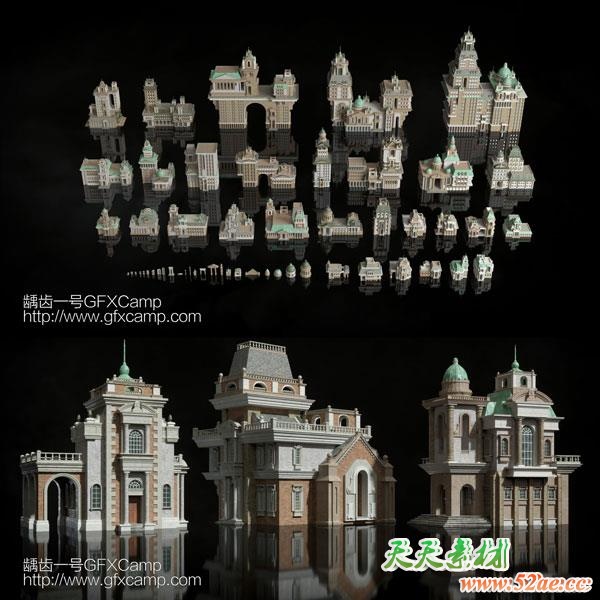 历史古典幻想城市楼房建筑3D模型 C4D/FBX/OBJ/MAX/Maya/Blender/Houdini/Unity等-天天素材网