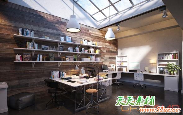 书房工作办公室3D模型 Evermotion – Archmodels Vol.185 (3DS MAX格式)-天天素材网