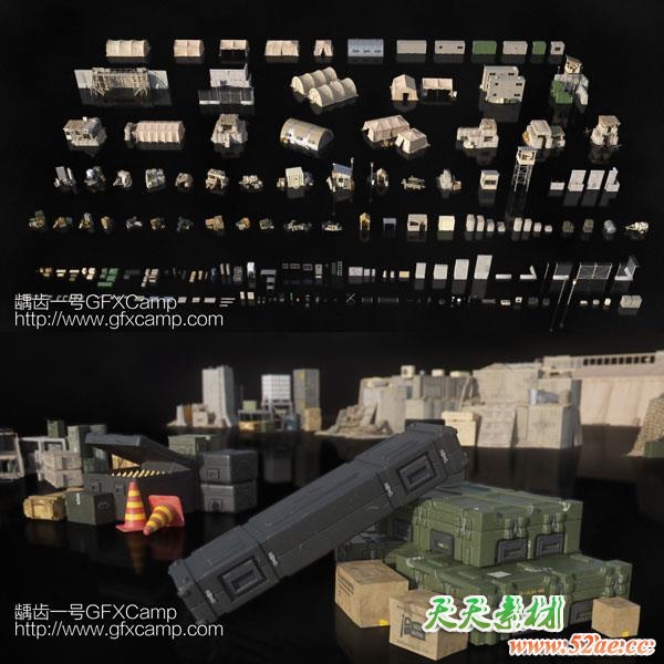 军事营地武器弹药装备设施3D模型 C4D/FBX/OBJ/MAX/Maya/Blender/Houdini/Unity/Unreal等-天天素材网