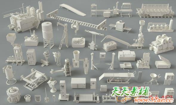 工厂仓库设备3D模型 Kitbash – Factory Units Part 3 – 49 pieces-天天素材网