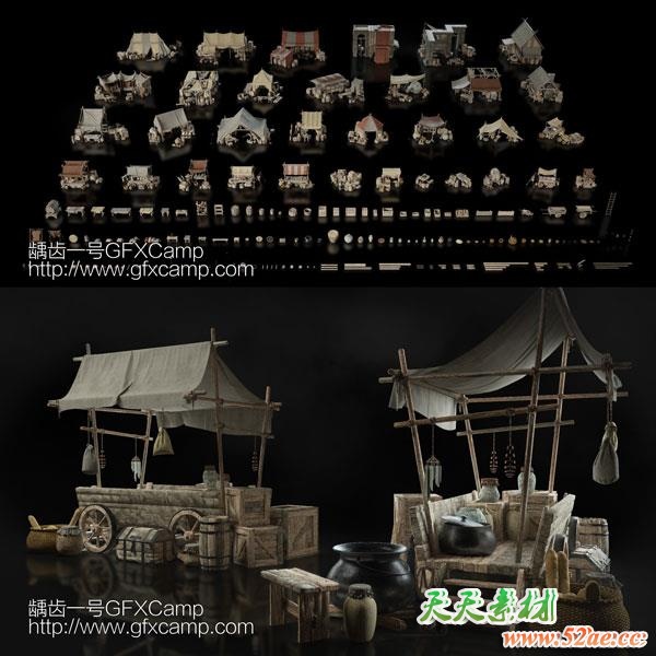 中东集市帐篷摊位商店3D模型 C4D/FBX/OBJ/MAX/Maya/Blender/Houdini/Unity/Unreal等-天天素材网