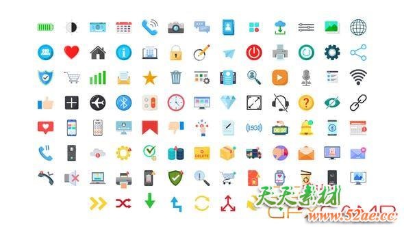 AE模板-100组界面UI图标动画 100 User Interface Icons