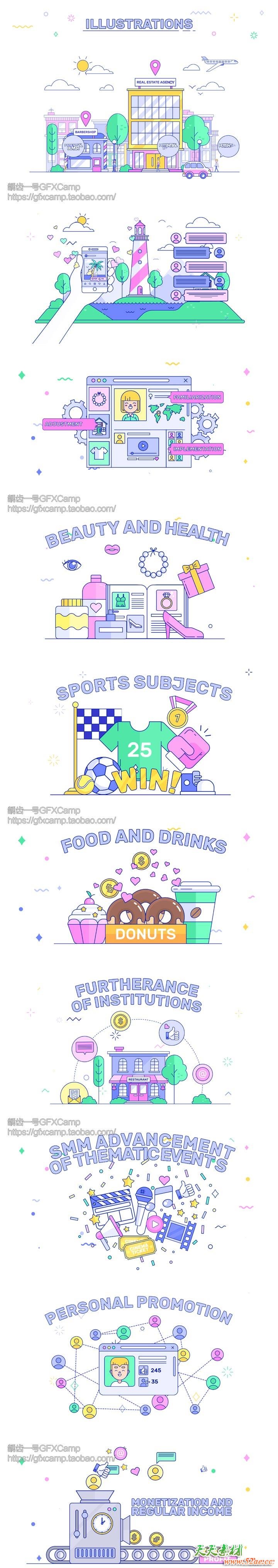 AE模板-800+现代时尚线条MG动画人物角色场景介绍片头元素包V2