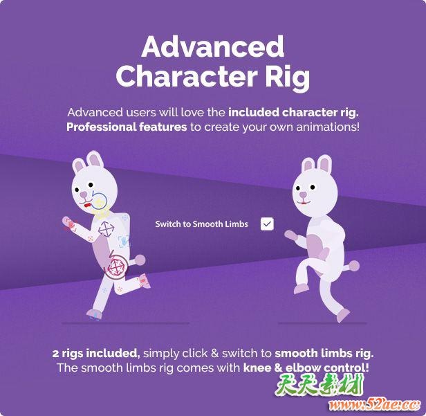 AE模板-动物角色绑定动作卡通MG动画预设工具包V2