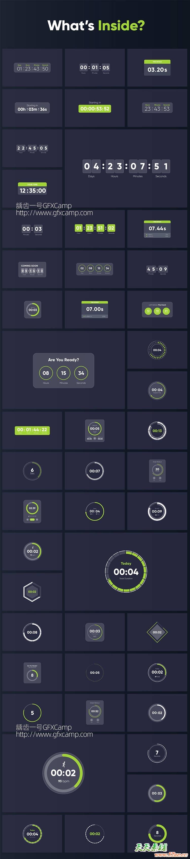 AE模板-98组时间秒表倒计时播放动画包装 两套