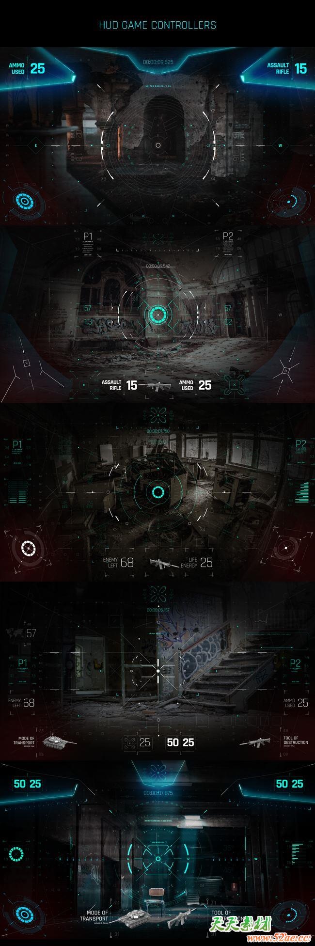 AE模板-400+科技感电影游戏UI界面屏幕HUD动画元素