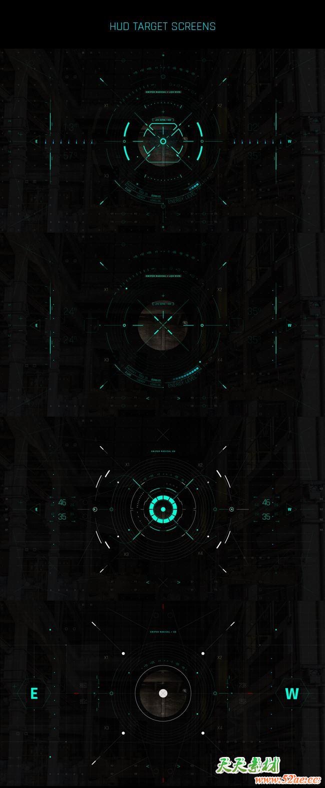 AE模板-400+科技感电影游戏UI界面屏幕HUD动画元素