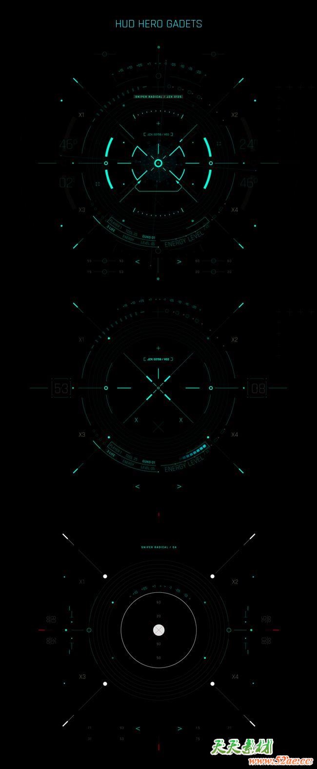 AE模板-400+科技感电影游戏UI界面屏幕HUD动画元素