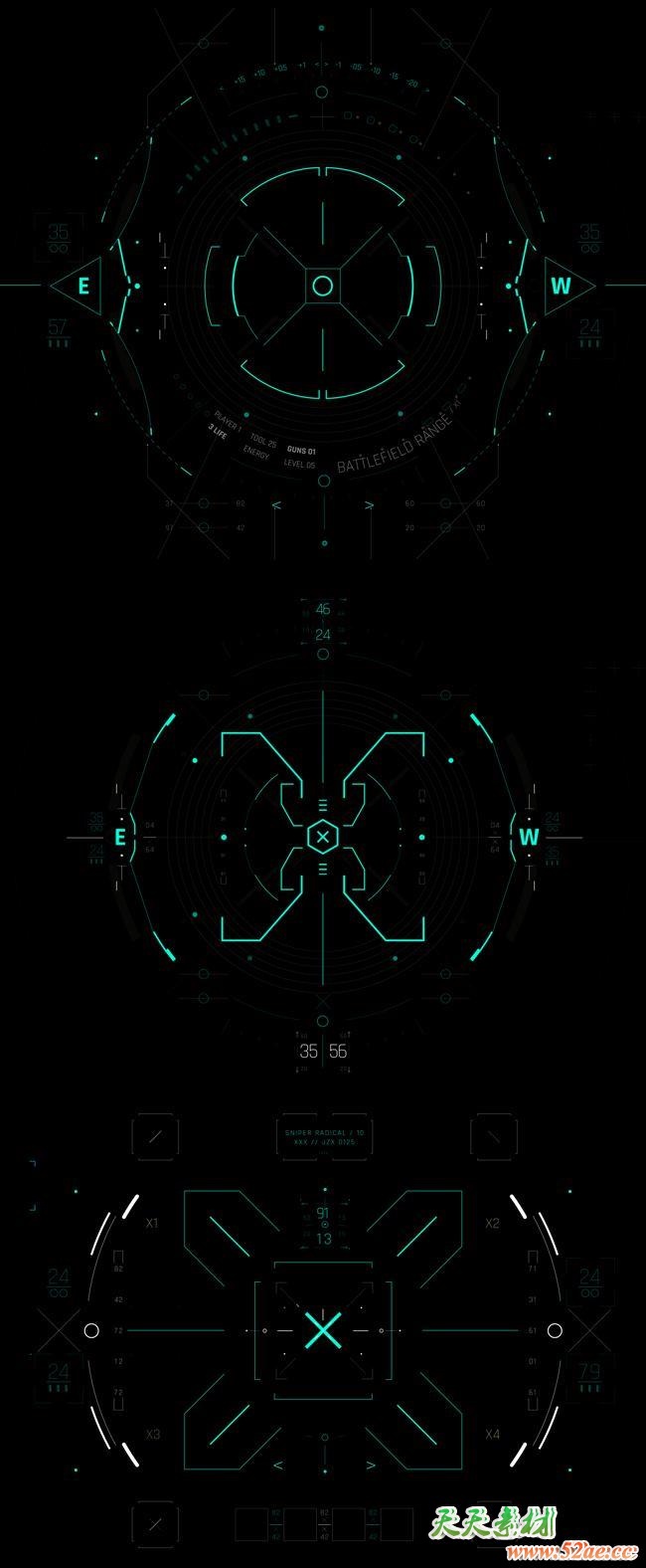 AE模板-400+科技感电影游戏UI界面屏幕HUD动画元素