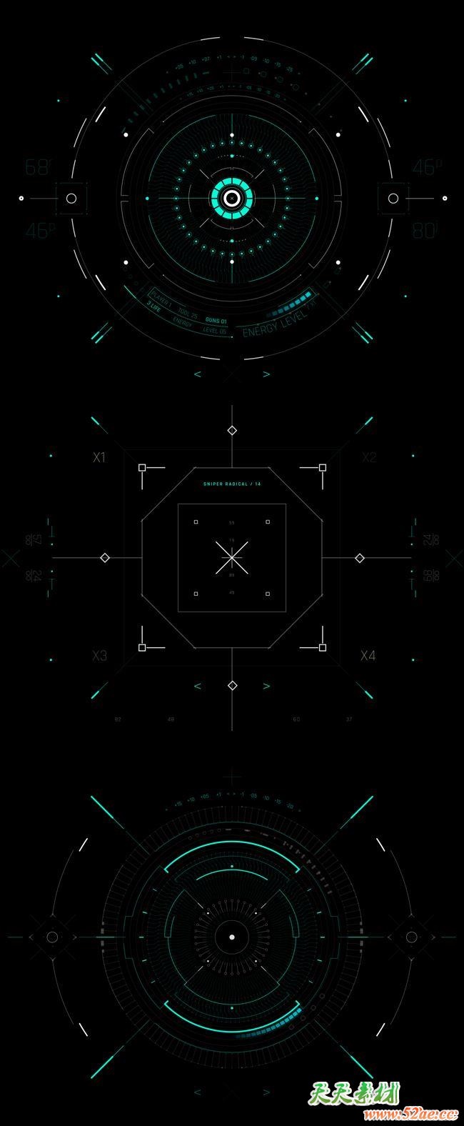 AE模板-400+科技感电影游戏UI界面屏幕HUD动画元素