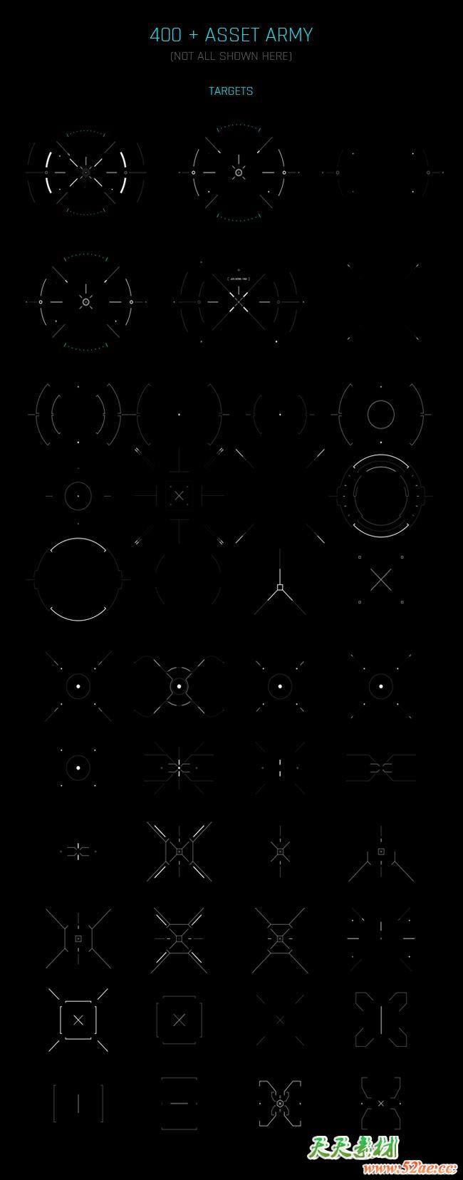 AE模板-400+科技感电影游戏UI界面屏幕HUD动画元素