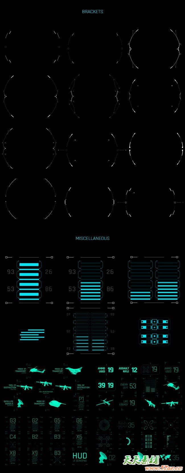 AE模板-400+科技感电影游戏UI界面屏幕HUD动画元素